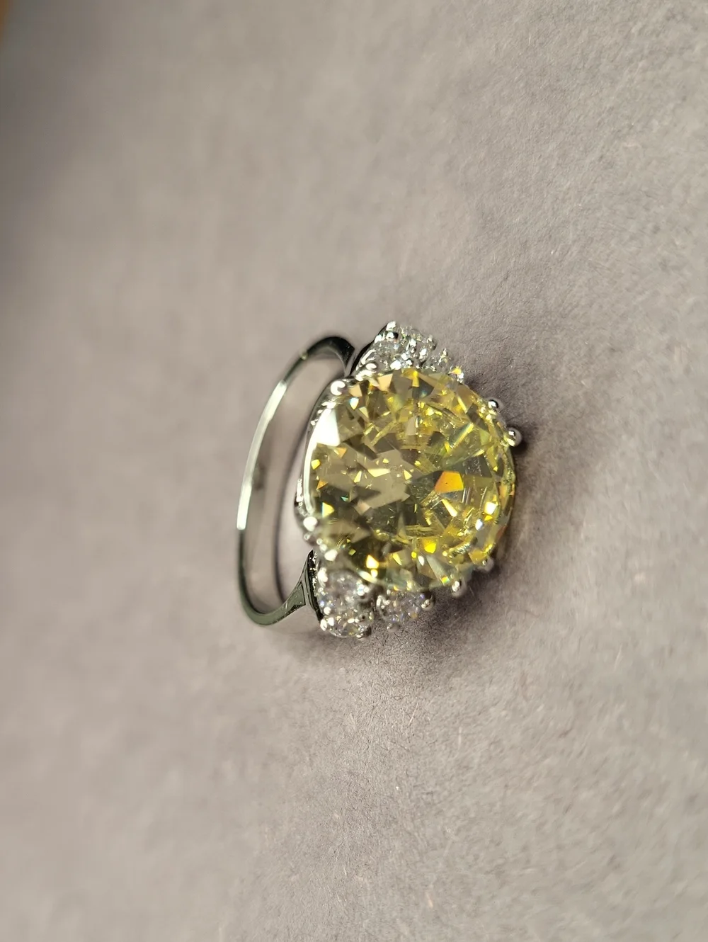 Yellow Round-Cut Halo Ring with Side Stones